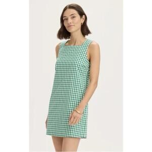 Chic Green Checkered Sleeveless Mini Dress